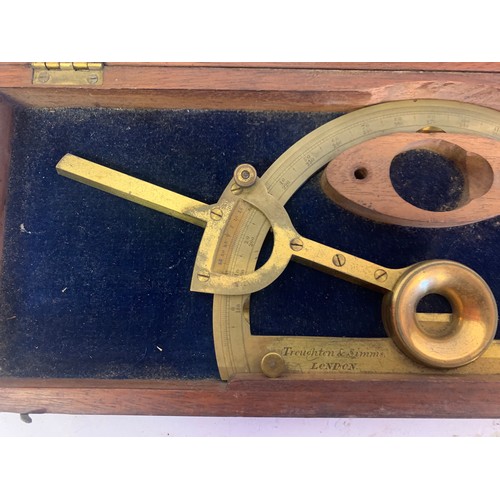 548 - Antique Cased  Heavy Brass Protractor By Troughton And Simms London With Military Crows Foot Stamp.