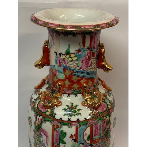 260 - Large Heavy Gauge Hand Painted Chinese Ceramic Vase . 62 cms High