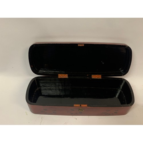 264 - Japanese Lacquered Box With Bird Decoration. 31 x 11 x 8 cms