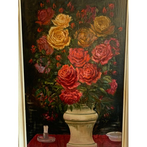 364 - Framed Oil On Board Still Life Of Flowers Signed Bottom Right. 105 x 66 cms