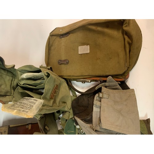 323 - Box Of US And Other Military  Canvas To Include Map Cases , Gladstone Bag , Gas  Mask Waterproofing ... 