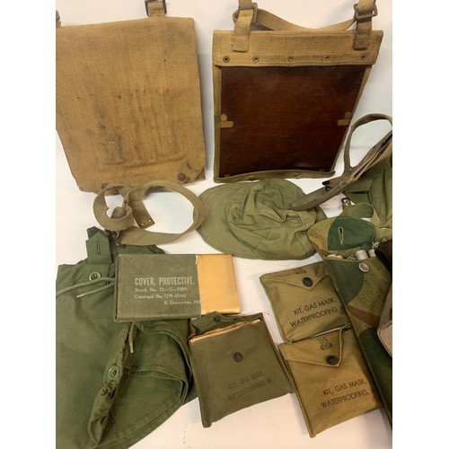 323 - Box Of US And Other Military  Canvas To Include Map Cases , Gladstone Bag , Gas  Mask Waterproofing ... 