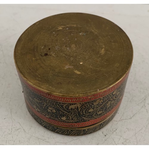 470 - Vintage Round Brass And Enamel Lidded Betel Nut Box
7 cms diameter x 4.5 cms h