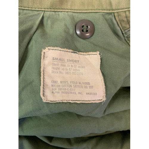 327 - US Army M65 Field Coat With Insignia. Small / Short Size