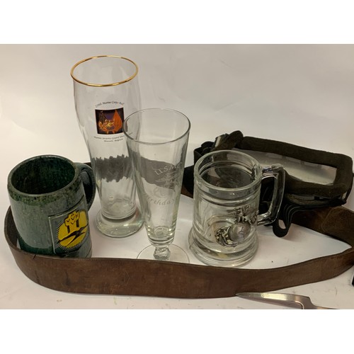 340 - Various Military Interest Items To Include A Military Figure , Trench Art Glasses Etc