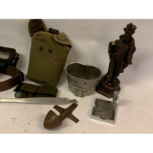 340 - Various Military Interest Items To Include A Military Figure , Trench Art Glasses Etc