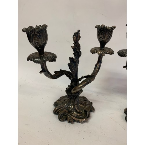 357 - Pair Of Continental Double Pewter Candlesticks. 17.5 cms High