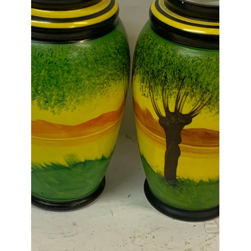 438 - Pair Of Hand Painted Vases (Chip to the rim on one ) 29 cms High (2)