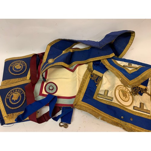 483 - Small Group Of Somerset Masonic Items To Include Aprons Cuffs Etc