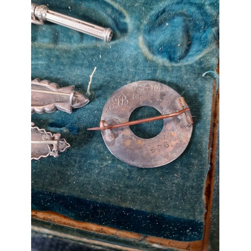 3 - Small display box with bevel glass lid containing Silver Halmarked brooches and other items. (6+ box... 