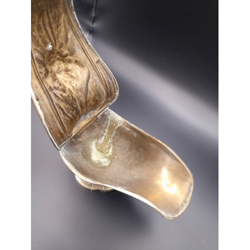 19 - Brass Religious incense boat. 9cm high x 15cm long