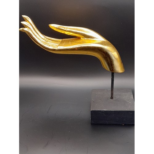 24 - Wooden hand on stand, 24cm high x 27cm wide