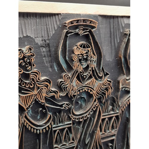 25 - Mounted printing Block of 3 Maidens, 24cm high