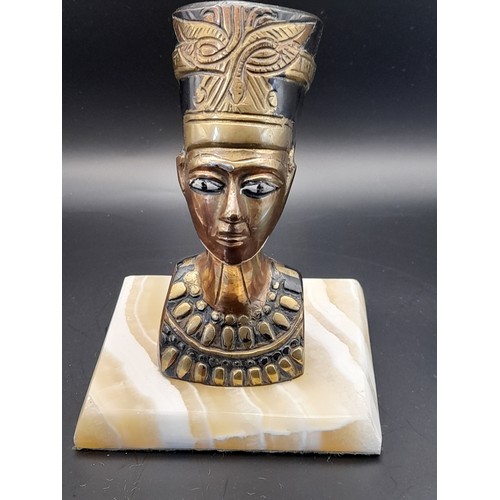26 - Brass Bust of Nefertiti on marble base standing 17cm high
