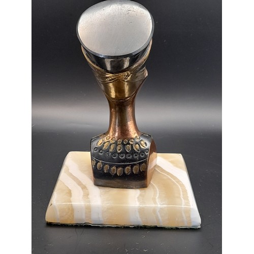 26 - Brass Bust of Nefertiti on marble base standing 17cm high