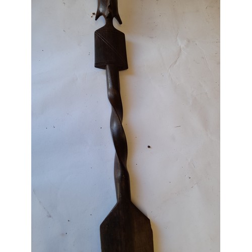 37 - Tribal interest, wood carved short Spear with handle in the form of a head 88cm long