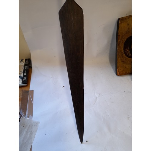 37 - Tribal interest, wood carved short Spear with handle in the form of a head 88cm long
