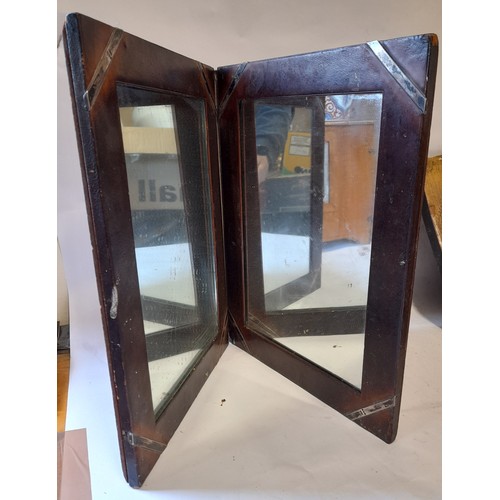 38 - Vintage folding Mirror with Silver Detail to corners, some visible hallmarks. folded size 25cm x 34c... 