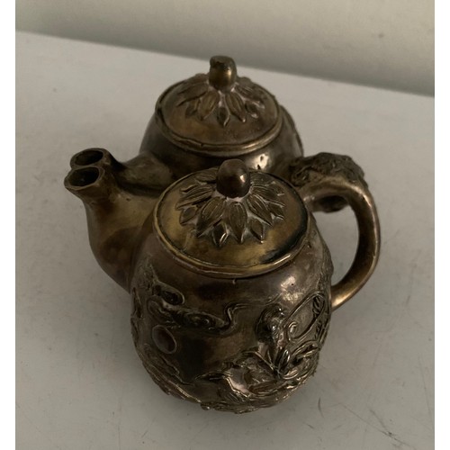 127 - Unusual Rare Oriental Bronze Double Teapot With Seal Marks To Base
11 x 9.5 x 7 cms h