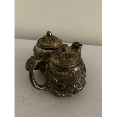 127 - Unusual Rare Oriental Bronze Double Teapot With Seal Marks To Base
11 x 9.5 x 7 cms h