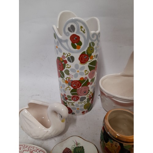 59 - A collection of decorative ceramic to include a Dartington Vase, 20cm tall and an EGG CUP in the for... 