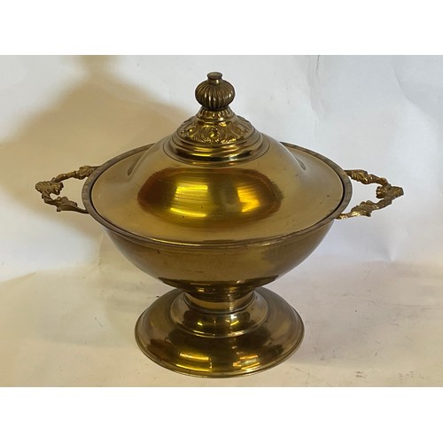 10 - Large Brass Decorative Lidded Tazza. 38 x 25 x 30 cms