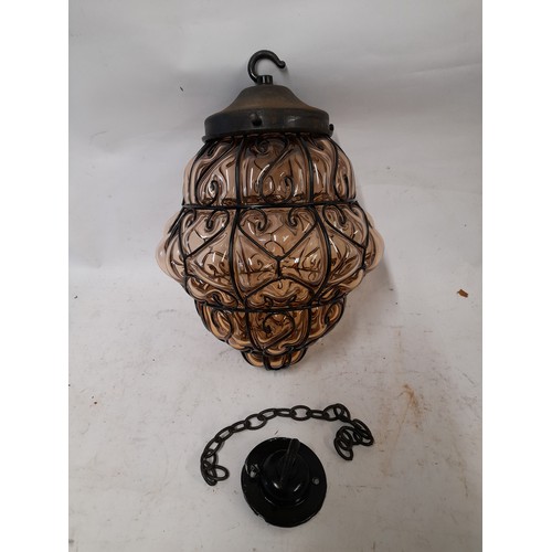 3 - Glass and Metal lantern shade approx 30cm high x 20cm dia