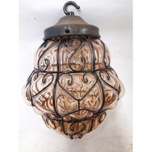 3 - Glass and Metal lantern shade approx 30cm high x 20cm dia