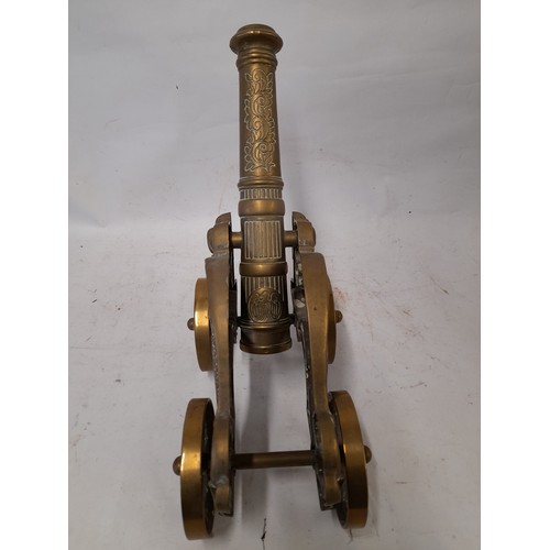 5 - Solid Brass Chinese Dragon Cannon on 4 wheels. 40cm x 34cm x 13cm