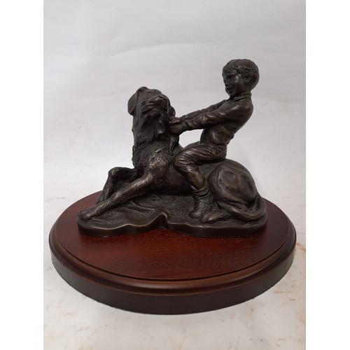 6 - Cold cast Bronze figure , Tommy and Jess by Heredities on  wood Stand. 22cm x 17cm