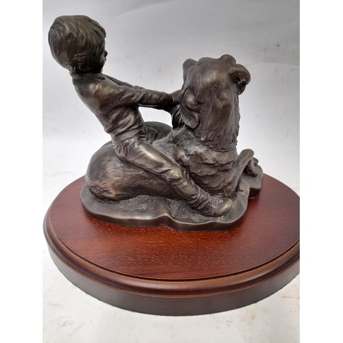 6 - Cold cast Bronze figure , Tommy and Jess by Heredities on  wood Stand. 22cm x 17cm