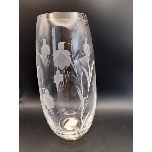 7 - Boxed Gleneagles Crystal Hand Cut Glass Vase 25cm high