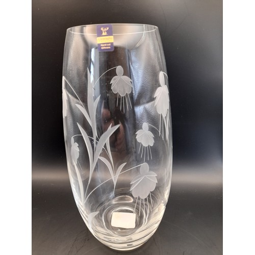 7 - Boxed Gleneagles Crystal Hand Cut Glass Vase 25cm high