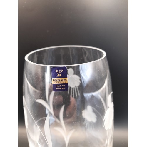 7 - Boxed Gleneagles Crystal Hand Cut Glass Vase 25cm high