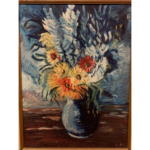 37 - Vintage Continental Oil On Canvas , Still Life Of Flowers. 70 x 57 cms