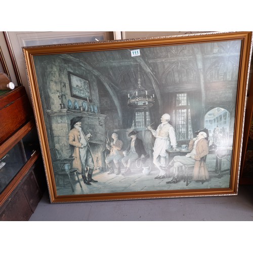 111 - Large Framed and Glazed print 'The Landlords Story' by F rank Moss Bennett. 97cm x 78cm