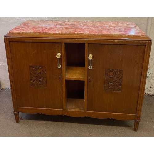 11 - Vintage French Marble Top Sideboard. 120 x 45 x 96 cms