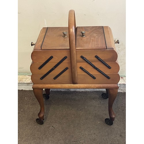 16 - Vintage Cantilever Sewing Box On Casters