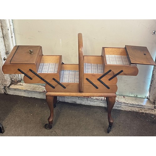 16 - Vintage Cantilever Sewing Box On Casters