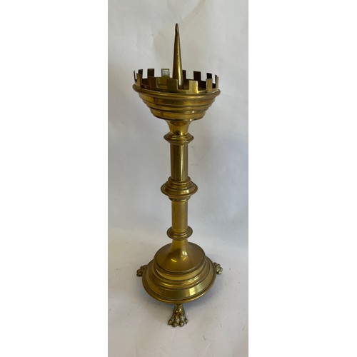 31 - Antique Church Pricket Candlestick With Lion Paw Feet. 38 cms High