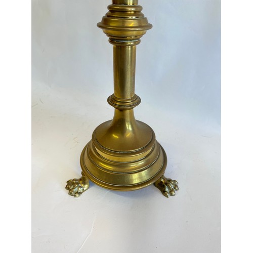 31 - Antique Church Pricket Candlestick With Lion Paw Feet. 38 cms High