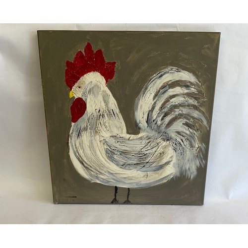 34 - Continental Acrylic On Canvas Of A Chicken. 50 x 50 cms