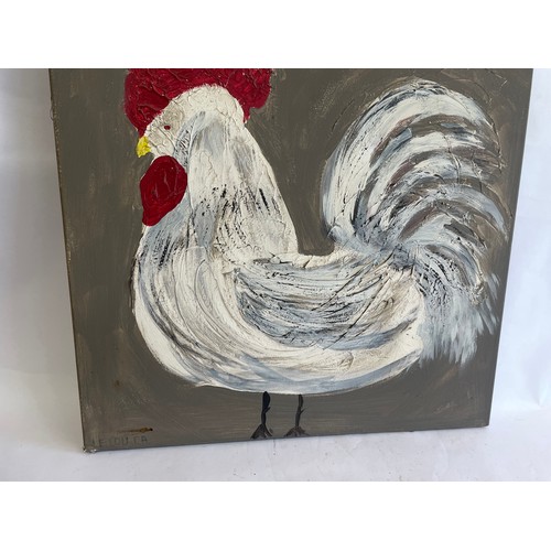 34 - Continental Acrylic On Canvas Of A Chicken. 50 x 50 cms