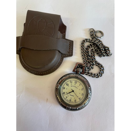 39 - Pocket Watch On Chain In Leather Case