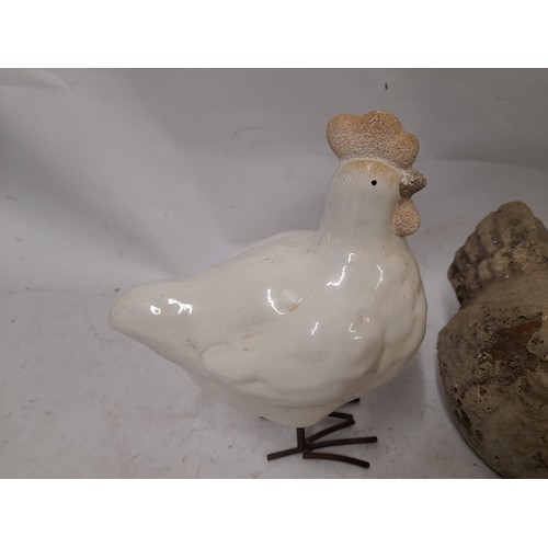 126 - 3x decorative Ceramic Chickens, Tallest 21cm