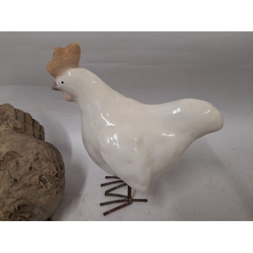 126 - 3x decorative Ceramic Chickens, Tallest 21cm