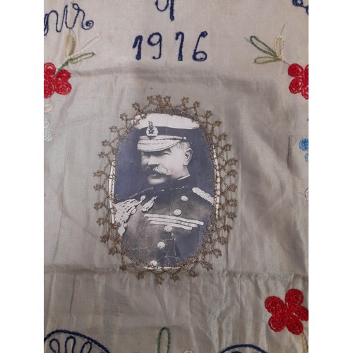 133 - Interesting Sweetheart Tapestry on Silk 1916 Alexandria WW1 Souvenir. Picture of Lord Kitchener appe... 