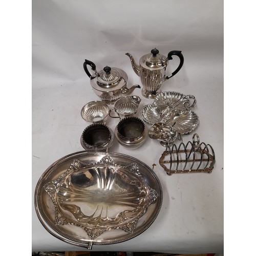 141 - Quantity of Silver Plate Items to include Teapot, Coffee Pot. Boxed Egg Cups etc