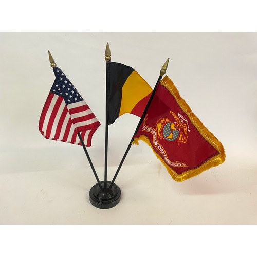 249 - Vintage 1970s Desk Flags Of The American Marine Corps American Flag And Belgian Flag.