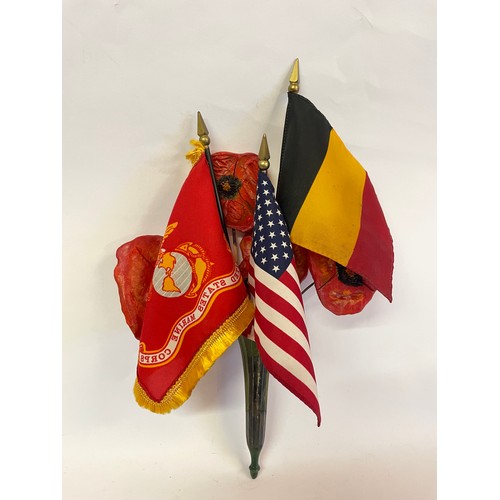 250 - Similar To Previous Lot Vintage Mounted In A Metal Wall Pocket Flags Of The American Marine Corps Am... 